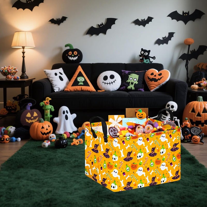 FUULOXE Halloween Empty Storage Basket with Handles Open Gifts&Candy Spooky Basket stuffers for Kids Baby Collapsible Women Organizer Bins Toys Boxes for Shelves Home Office - Image 4